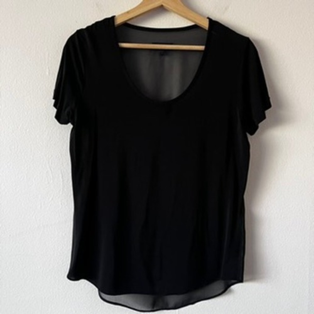 Rag & Bone Sheer Black Scoop Neck Short Sleeve Blouse‎ size small